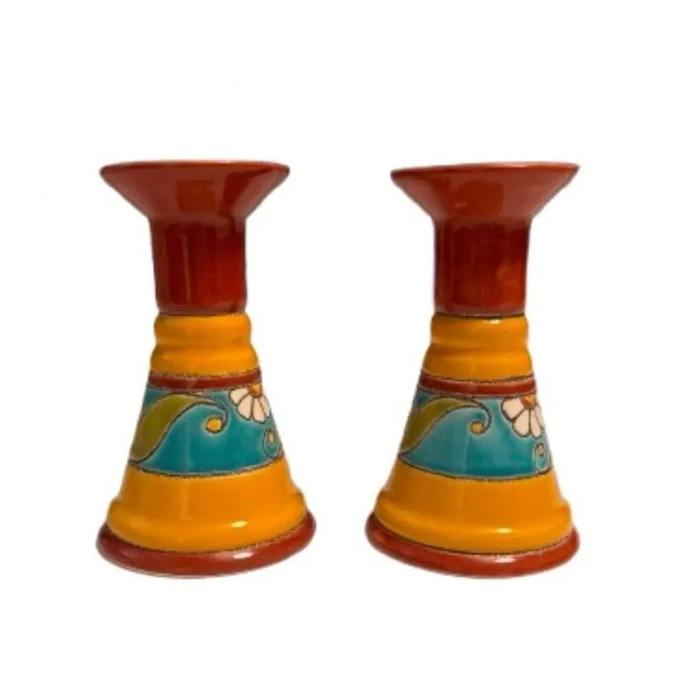 Artesa Hand Painted Candlesticks Made in Ecuador VTG set‎ of 2